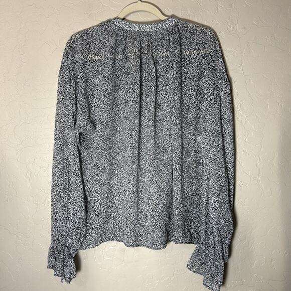 Anine Bing Abigail Printed Silk long sleeve split neck semi sheer abstract top - Picture 7 of 9